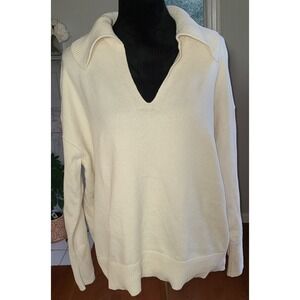 BANANA REPUBLIC  JOHNNY COLLAR SWEATER, Cream - XL Boyfriend Sweater, Wool Blend